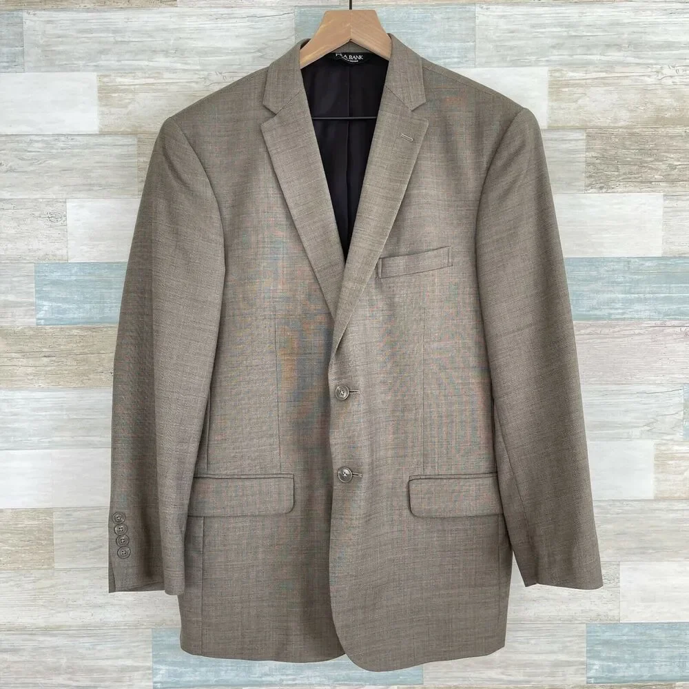Jos A Bank Travelers Wool Metropolitan Suit Taupe Brown Slim Fit Mens 41R 36x30